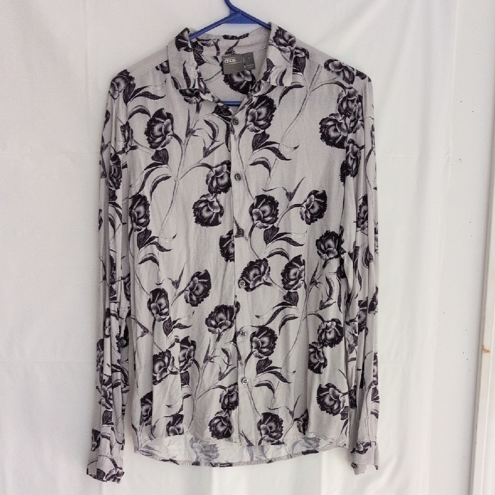 ASOS Floral Purple and Gray Women's Top Size Large